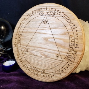 Trithemius Table of Practice - 9&quot; Engraved, Solid Wood - English Kings/Hebrew Planetaries and Sigils