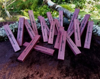 Purpleheart Celtic Ogham Staves - Engraved Wood Divination, Psychic Reading, Druid, Wicca