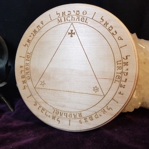 Table of Practice - 9&quot; Engraved, Solid Wood - English Archangels/Hebrew Planetaries