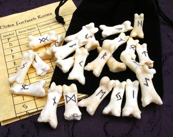 Bear Bone Elder Futhark Runes - Engraved Divination, Psychic Reading, Druid, Wicca