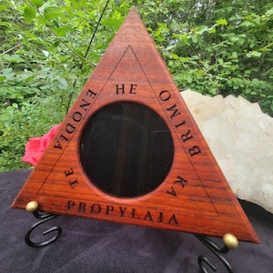 Hekate Dreieck - Graviertes Hartholz mit Glas Scrying Spiegel