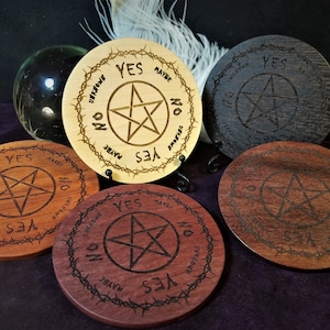 4&quot; Pentacle & Barbed Wire Pendulum Board - Engraved, Solid Domestic or Exotic Hardwood