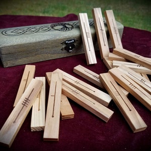 Ash Celtic Ogham Staves w/ Forfeda & custom case  - Engraved Wood Divination, Psychic Reading
