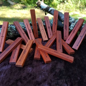 Padauk Celtic Ogham Staves - Engraved Wood Divination, Psychic Reading, Druid, Wicca