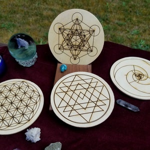 4&quot; Wood Crystal Grids - Baltic Birch - Set w/ Pouch or Singles