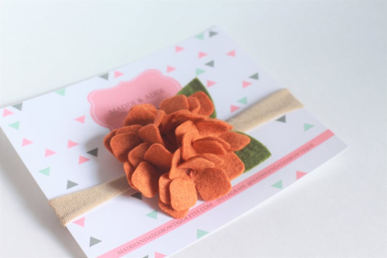 Fall Headband RTS Pumpkin Hydrangea Wool Felt Flower Headband
