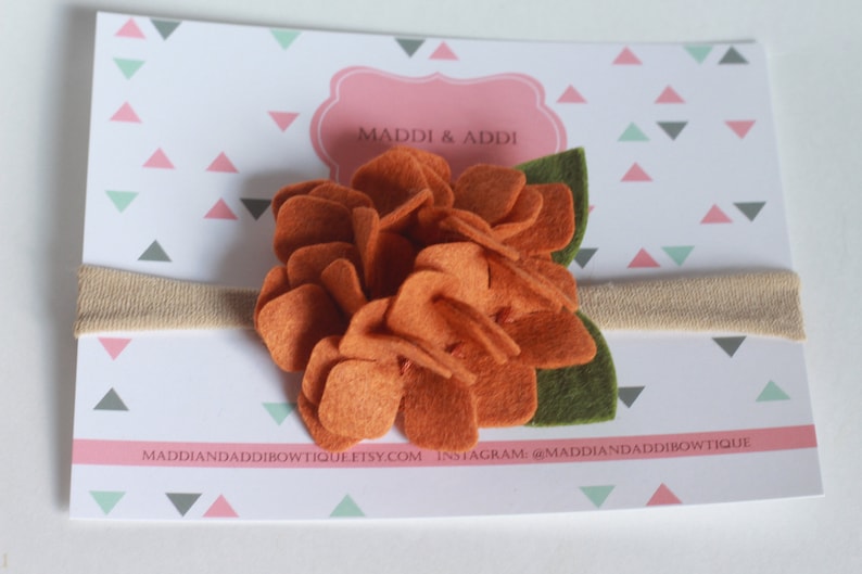 Fall Headband RTS Pumpkin Hydrangea Wool Felt Flower Headband