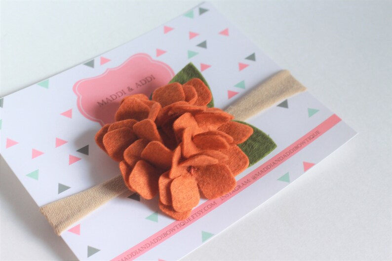 Fall Headband RTS Pumpkin Hydrangea Wool Felt Flower Headband