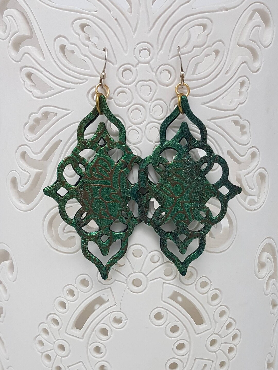 Hand Painted Leather Earring Set Etsy