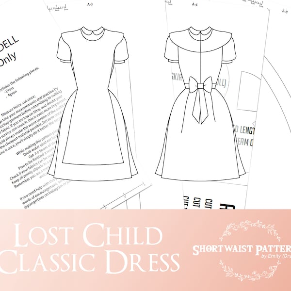 Robe classique enfant perdu | Pack de modèles de robe et de tablier | Taille 8 uniquement