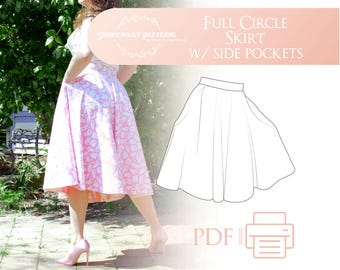 Full Circle Skirt with Side Pockets | PDF Pattern Size 6-30