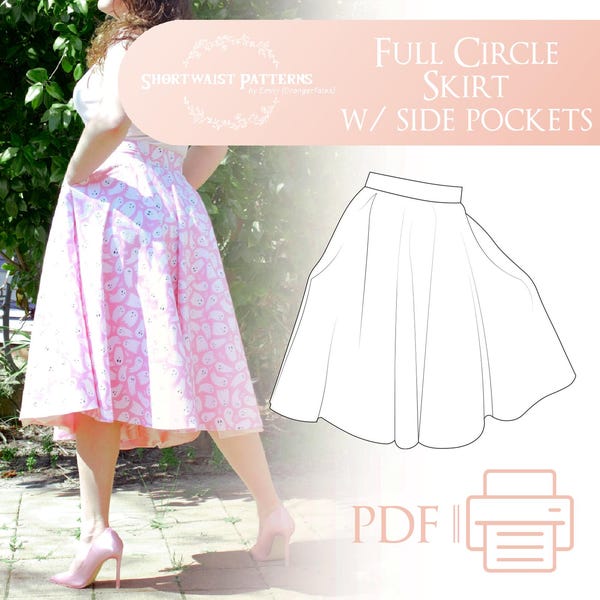 Full Circle Skirt with Side Pockets | PDF Pattern Size 6-30