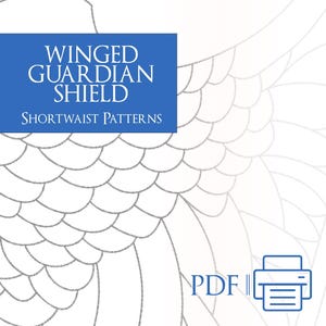 Puede incluir: Un patrón de escudo de guardián alado en formato PDF descargable. El patrón está diseñado por Shortwaist Patterns.