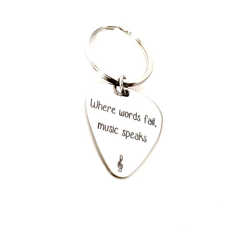 When Words Fail Music Speaks Guitar Pick Keychain