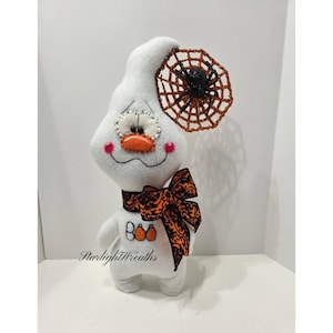 Ghost Doll with Orange Web and Black Spider- Wreath Attachment - Halloween Ghost Decor - Wreath Embellishment