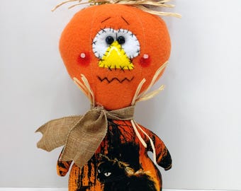 Pumpkin Doll Wreath Attachment - Halloween Decor Wreath Embellishment - Primitive Shelf Sitter