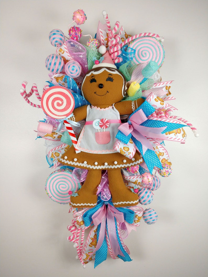 Girl Gingerbread Mesh Swag Holiday Wreath Front Door Etsy