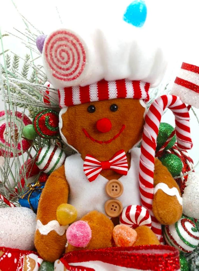 Candy Cane Gingerbread Holiday Arrangement, Christmas Table Centerpiece