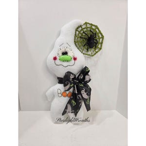 Ghost Doll with Lime Green Web and Black Spider- Wreath Attachment - Halloween Ghost Decor - Wreath Embellishment