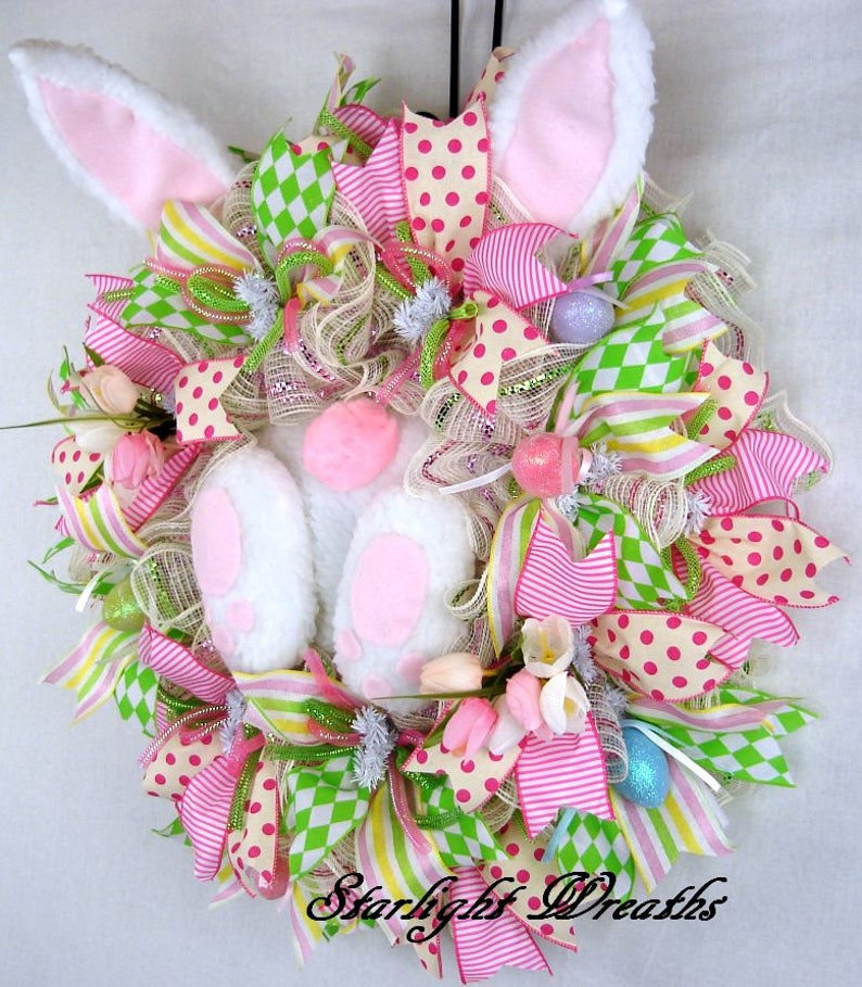 Bunny Ruffled Mesh Wreath Easter Bunny Booty and Bendable Etsy