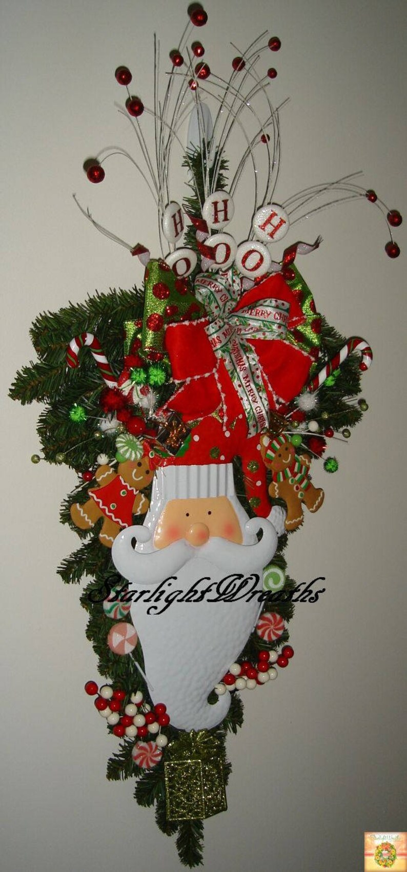 Screen Door Decor Christmas Swag Pine Teardrop Swag Christmas Decoration Santa Swag Holiday Swag Holiday Wreath