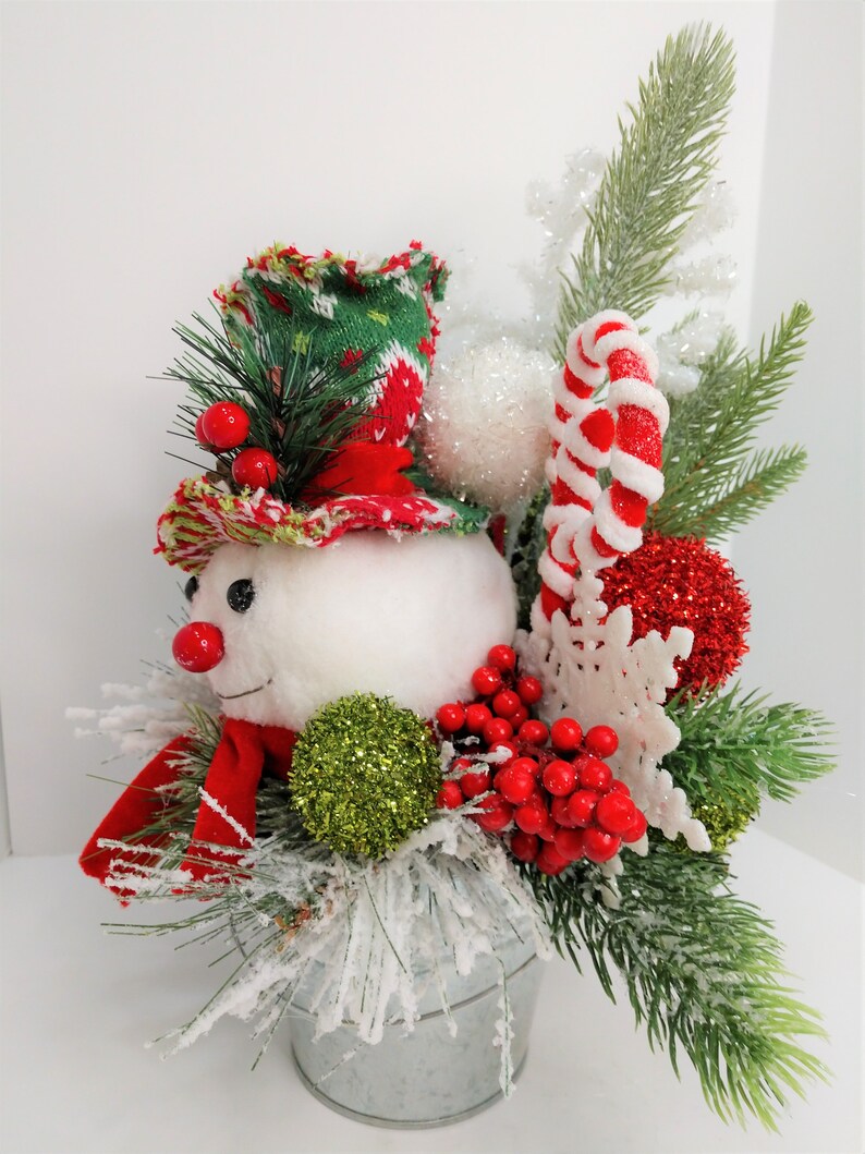 Snowman Centerpiece With Candy Canes for Your Holiday Table Etsy