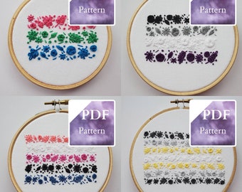 Pride Flag Floral Embroidery Patterns Bundle - Stitching Guide Included - Beginner Friendly - PDF Files  | LGBTQIA+ | DIY