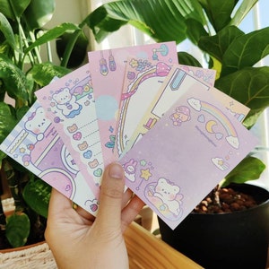 Purple bear theme stationery set 30 memos + 1 bag of 40 sticker flakes perfect for planners, journals decoration, penpal exchange