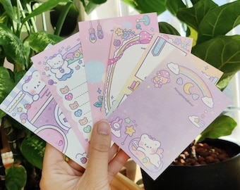 Purple bear theme stationery set 30 memos + 1 bag of 40 sticker flakes perfect for planners, journals decoration, penpal exchange