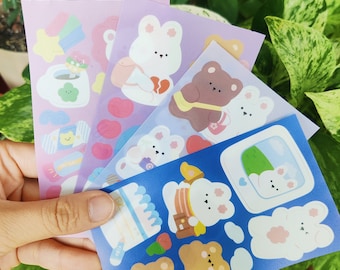 10 cute bear bunny sheep animals smol sticker sheet sets ~ planners and journals decorations ~