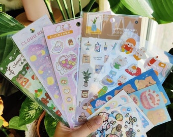 12 Sticker sheets grab bag bear bunny ~ planners and journals decorations ~