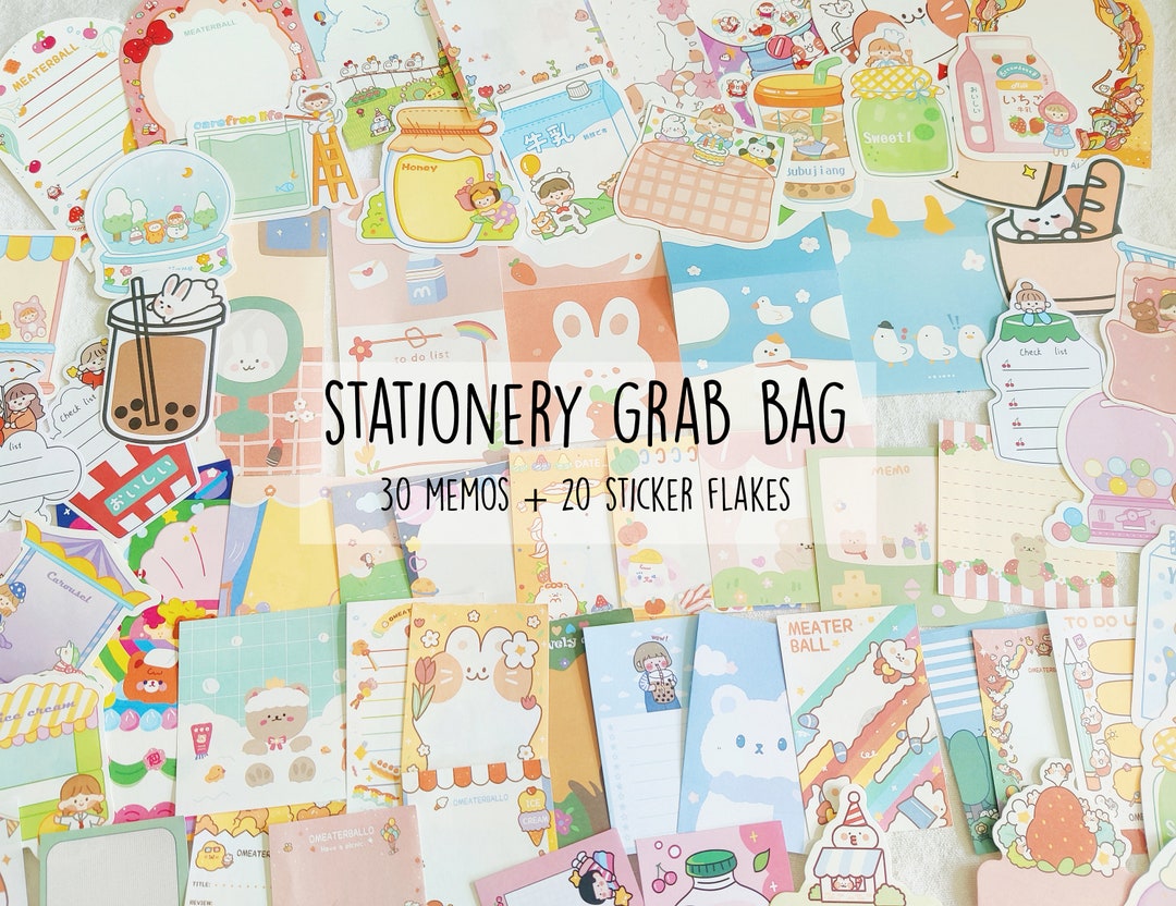 50 Items Cute Stationery Grab Bag Memos, Stickers Perfect for Planners, Journals Decoration
