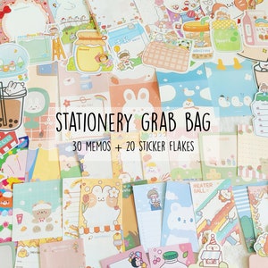 50+ items cute colorful stationery grab bag vibrant memos, kawaii stickers perfect for planners, journals decoration, penpal exchange