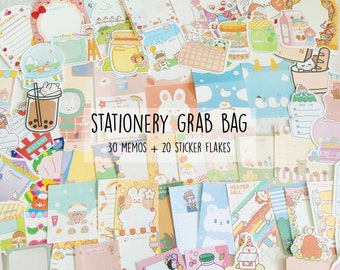 50+ items cute stationery grab bag memos, stickers perfect for planners, journals decoration, penpal exchange