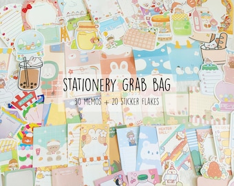 50+ items cute stationery grab bag memos, stickers perfect for planners, journals decoration, penpal exchange