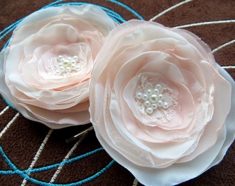 Fleurs pour cheveux de mariage ivoire, rose poudré (lot de 2), postiche de mariée, barrettes à cheveux de mariée, accessoires de cheveux de mariage, fleur de cheveux de mariage