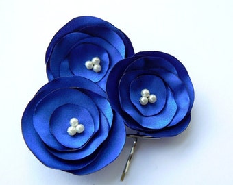 Royal blue hair clips accessories headpiece hair flowers bridal wedding bridesmaids flower girls hair fascinator hair piece bridal hair pins