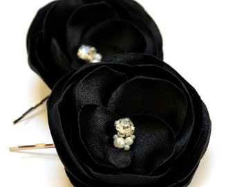 Black hair clips wedding flowers black fascinator wedding hair clip accessories bridesmaid hair piece wedding hair piece bridal flowers