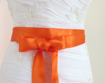 Orange Wedding Sash Ribbon Sash Bridal sash bridal gown sash wedding dress waist sash orange ribbon belt bridal satin sash