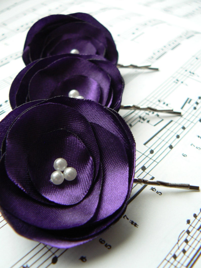 Purple Wedding Bridal Flower Hair Clipsset of 3 Bridesmaid Etsy