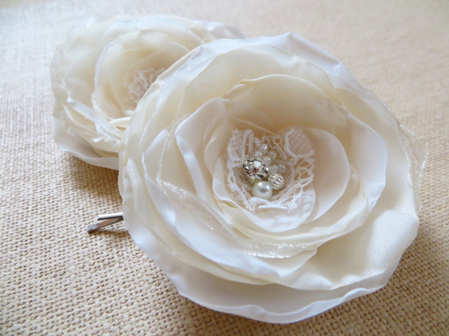 Ivory Cream Wedding Bridal Flower Hair Clips set of 2 - Etsy