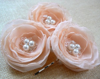 Peach hair clips accessories headpiece hair flowers bridal wedding bridesmaids flower girls hair fascinator hair piece bridal hair pins