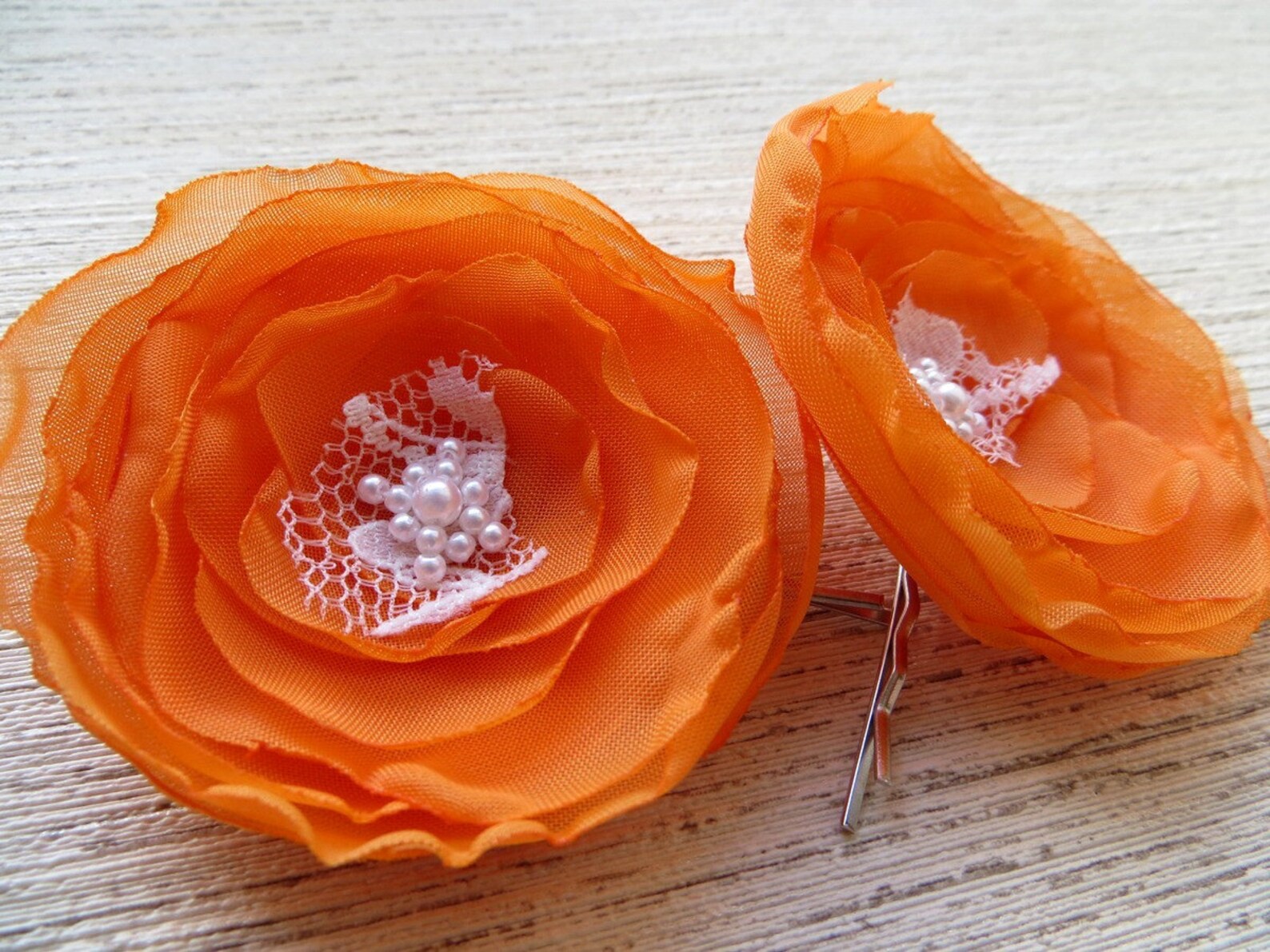Orange Bridesmaid Hair Flowers set of 2 Bridal Hairpiece Etsy