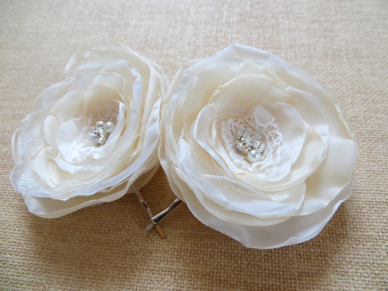 Ivory Cream Wedding Bridal Flower Hair Clips set of 2 Etsy