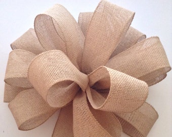 Burlap Tree Topper / Christmas Tree Topper / Natural Xmas Bow / Burlap Bow / Christmas Tree Bow / Handmade and Designed on wired ribbon