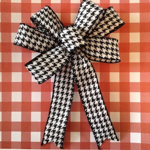 Black and White Houndstooth Christmas Tree Bows - Set of 6