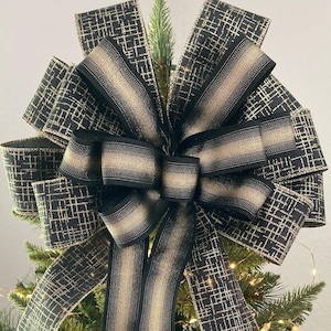 Black and Gold Christmas Tree Topper / Christmas Gold and Black Decorative Bow / Christmas Wreath Bow / Lantern Bow /  Gold and Black Bow