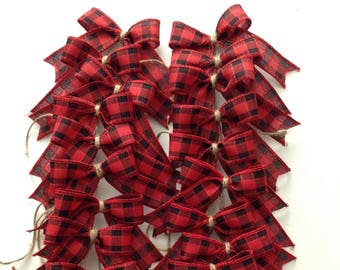 Christmas Small Plaid Bows / Red and Black Tiny Plaid Bows / Set of 24 / Xmas Buffalo Plaid Red and Black Bows / Small Xmas Bows / Handmade