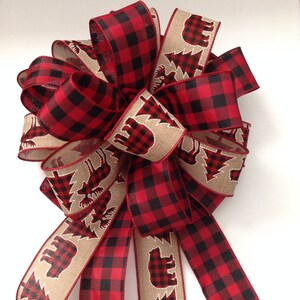 Christmas Tree Topper / Xmas Decorative Bow / Buffalo Xmas Tree Topper / Plaid Buffalo Red and Black Christmas Bow / Mix Wired Ribbon image 3