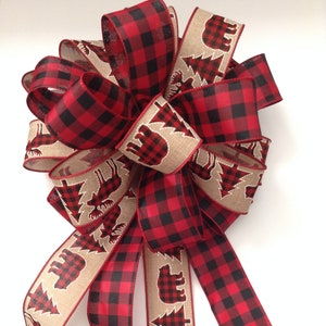 Christmas Tree Topper / Xmas Decorative Bow / Buffalo Xmas Tree Topper / Plaid Buffalo Red and Black Christmas Bow / Mix Wired Ribbon image 9